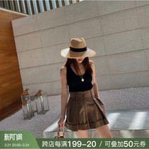 deessesicile 9 fold retro ancient high waist female group wind turned side A word loose and wide leg shorts commuter shorts woman