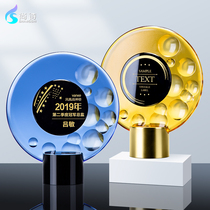 High-grade glass trophy Creative crystal trophy Custom custom gift medal plate Honor plate Annual meeting souvenir