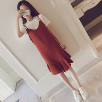 Pregnant Woman Summer Clothing Suit Fashion style 2022 new lotus leaf side snowspun hanging band dress loose with long style one-piece dress Summer