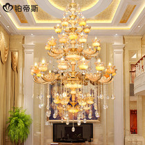 Villa living room large chandelier compound building zinc alloy crystal chandelier building empty jump layer natural jade lamps