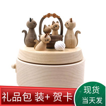 Taiwan jeancard Music box Solid wood music box Cat cute little girl birthday gift Yu-Lin