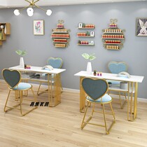  ins net celebrity nail art table and chair set combination Marble single and double manicure table Golden nail art shop decoration table