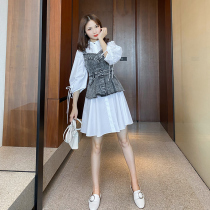  2021 new womens autumn temperament chic French niche high-end design shirt vest dress suit