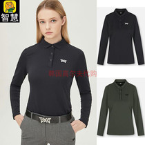 South Korea PXG golf long sleeve woman 21 autumn turned collar fashion embroidery LOGO elastic casual sports T-shirt