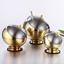 Commercial stainless steel self-service hot pot shop spherical oblique spice tank with lid bar KTV desktop storage ashtray