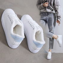 Plus velvet white shoes womens winter shoes 2020 new autumn two cotton shoes female student Korean version of all-match flat bottom warm board shoes