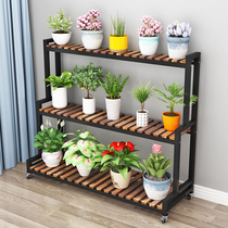 Solid Wood Iron Art Flower Shelf Living Room Arrangement Multilayer Outdoor Floor Ladder Rack Multi-Meat Balcony Shelving Flower Pots Shelf