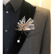 (Coffee Butterfly Gentleman corsage)Rhinestone wedding Wedding groom Best man VIP Opening annual party event corsage
