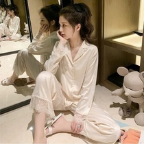 Pajamas Woman Spring and Autumn Han Edition of ice filament lace lace lace lace lace lace two pieces of suit summer thin home clothes