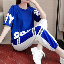 Tide brand fashion loose thin sports suit women 2021 summer ankle-length pants casual short sleeve top two sets