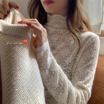 EKOOL custom lace edge half high collar base shirt womens autumn and winter new slim slim thin inner long-sleeved top