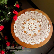 Fresh Water Lotus Hand Hook Woven Lace Cotton Linen American Retro Hollowed-out Woven Round Dining Mat Decoration Cushion Mi White