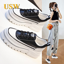 Small white shoes 2021 Spring new 100 hitch fashion Chauta heightening thick bottom pine pastry heel genuine leather high heel casual shoes