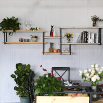Iron solid wood wall shelf loft creative bookshelf wall decoration rack wall hanging Nordic background wall hanging wall cabinet