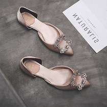 Hong Kong Tide Cards 2022 Spring New Water Drill Square Buttons Pointed Flat Bottom Single Shoes Women Hollow Fashion Ladies Fairy Shoes