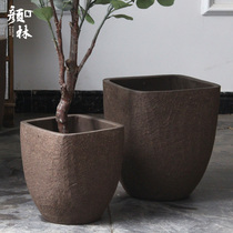 Large size flowerpot thick pottery pot flowerpot large diameter planting tree basin thickened purple sand matte pot tank Nordic flower pot