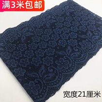  Japanese-style thick dark blue small green flower thickened high elastic lace fabric skirt lengthened sleeves clothes decoration