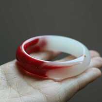 Two Acacia natural primary colors Xinjiang chicken blood stone white jade bracelet gold silk jade bracelet floating flower red grass wide bracelet temperament