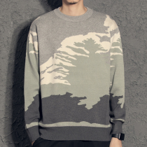 Yi Yi personality Art snow mountain sweater men winter 2021 new trend hipster sweater round neck sweater