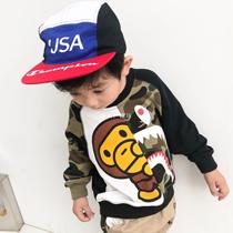 Japanese bape childrens clothing boys and girls baby apes head children shark fight camouflage sweater round neck top