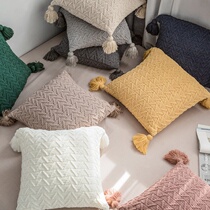 ins Nordic wool knitted tassel pillow square cushion bedroom living room sofa pillow waist pillow case Soft