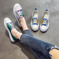 European station 2021 autumn new leather Joker small white shoes women Net red light mouth shoes a pedal lazy shoes women