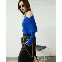 Z boss irregular one-word collar Australian wool thin sweater can wear off-shoulder long-sleeved pile sweater women