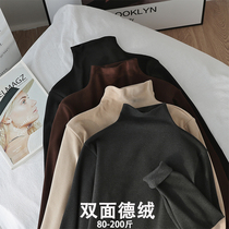 Double sided Develvet semi-high collar bottom shirt female autumn and winter big code fat younger sister 200 catty and thickened inner hitch undercoat