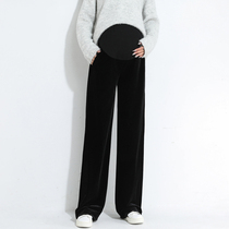 Pregnant women pants autumn and winter wear plus velvet padded cotton pants winter underbelly fashion straight gold velvet wide leg pants