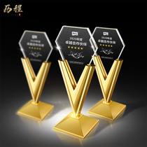 Trophy custom metal electroplating V-shaped high-end creative crystal company annual meeting outstanding employee award lettering