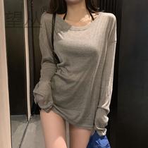 Long sleeve t-shirt womens 2021 summer New loose slim Joker thin models Korean casual sunscreen top tide