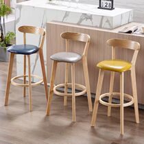 Bar chair solid wood simple backrest bar stool Nordic home creative bar chair American retro wooden stools