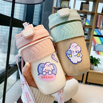 Water cup with straw Female office adult high facial value girl net red childrens cute sports portable glass