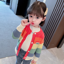 Girls autumn sweater coat 2021 new childrens foreign style coat fashionable girl baby spring and autumn knitted cardigan