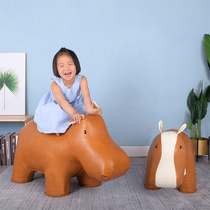 Creative Mega Fauna River Horse Stool Leather Doll Changing Shoes Stool Home Lion Elephant seat giraffe Cartoon Stool