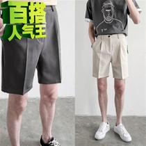 Korean version 04 teen student knee shorts summer trend mens casual suit shorts elastic waist five points