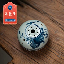 Jingdezhen hand-painted blue and white incense seat pure hand-made ceramic antique pan incense stove incense burner sandalwood stove