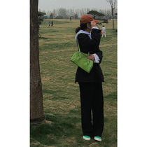 Black suit pants womens autumn and winter slimming 2021 straight loose wide leg pants high waisted drag floor casual trousers tide