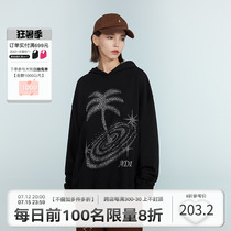 ANDYET AD1 21AW tide card bicolor palm tree Galactic hot drill with cap sweatshirt autumn loose blouse