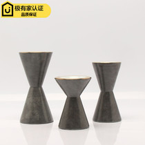 New Chinese modern creative ceramic gray leather stripe Candlestick ornament model room hotel living room dining table decorations