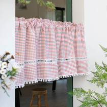 Half curtain girl Korean fabric half curtain curtain American short curtain coffee curtain bedroom partition grid curtain