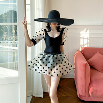 Korean one-piece swimsuit female fairy fan students thin vacation belly cover the belly point skirt style small fragrance wind Net red swimsuit