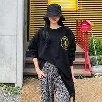 South Korea Special Womens Dress Fat MM Autumn Dress New Cute Smiley Face Pattern Loose Casual T-shirt 824