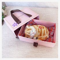 New furry little cat doll car decoration simulation cat will call curled fake cat ornaments desktop