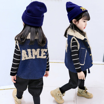 Baby Autumn Winter Clothing Baby Gafu Jeans Waistcoat child Cowboy waistcoat male and female child cashmere vest 1-6 years old