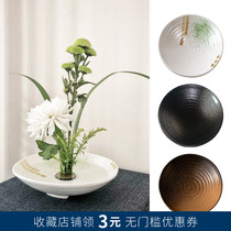 Three-legged plate Sword mountain flower arrangement Japanese-style Ogara Flowerway Chinese retro Zen ceramic flower pot vessel Floral art