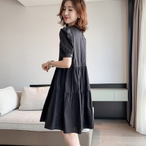 Black Blister Sleeves Dress Summer Europe Station 2022 New European Goods Loose Cashew Casual A Word Little Black Dress Woman