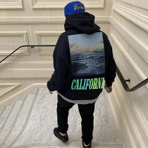 ASKYURSELF WAVE AMERICAN TIDE CARD HIGH STREET LOOSE FOG PLUS SUEDE HOODIE SWEATSHIRT MALE AND FEMALE LOVERS AUTUMN AND WINTER