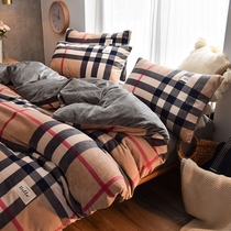 Milk Suede Four Pieces of Thickened Coral Suede Bed Linen Double Sided Plus Suede Quilt Cover Flannel Net Red Bed in the winter