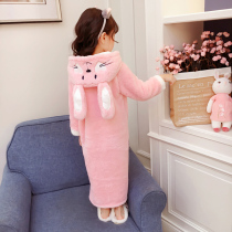 Childrens coral velvet nightgown girl child flannel autumn and winter pajamas thickened robe baby princess home clothes